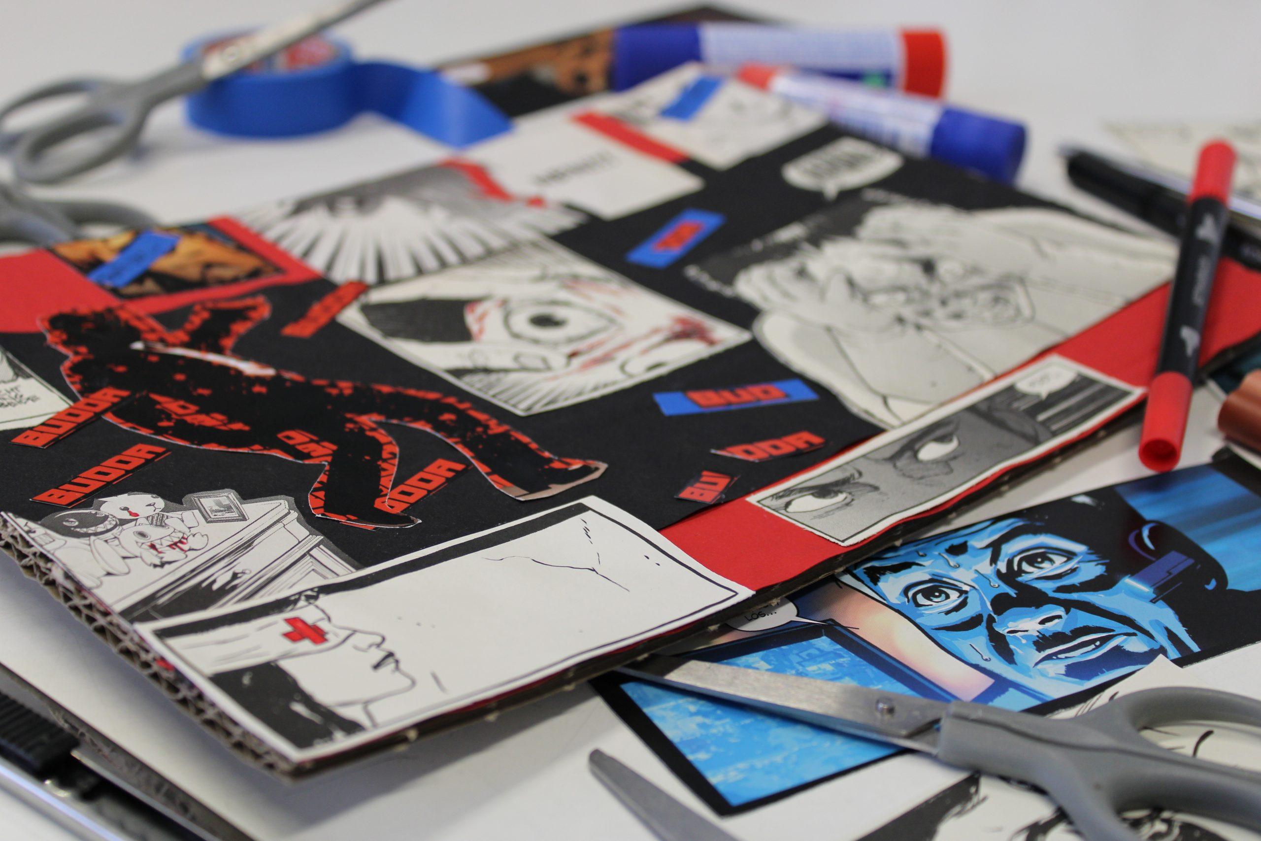 einzelne Papierausschnitte für eine Collage